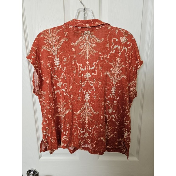 Tahari Women's Orange 100% Linen Stretch Sleeveless Collared V-Neck Top, XL - Picture 6 of 7